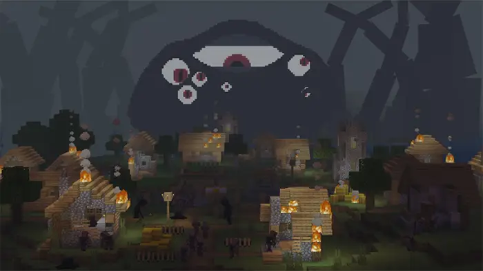 Village under attack with giant parasite looming