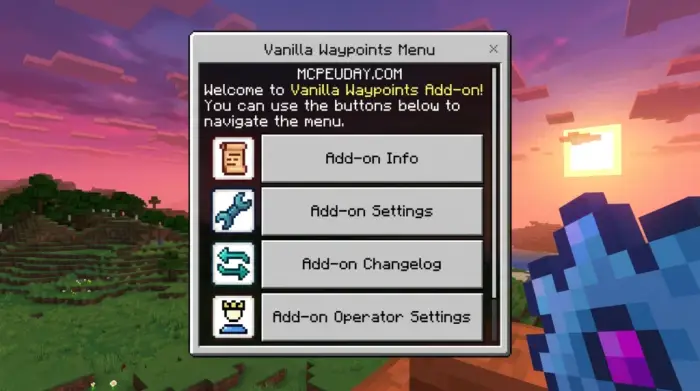 ALT Waypoint addon menu with sunset background