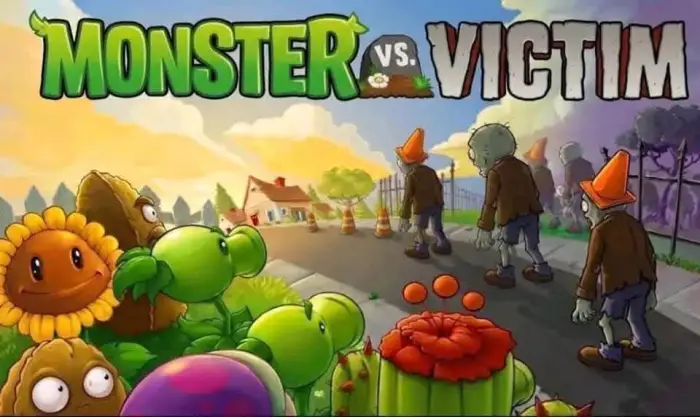 Plants and zombies face off in a garden.
