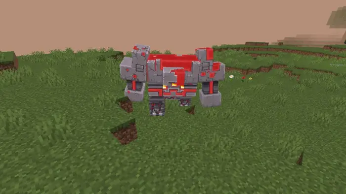 Blocky Redstone Monstrosity on grassy field