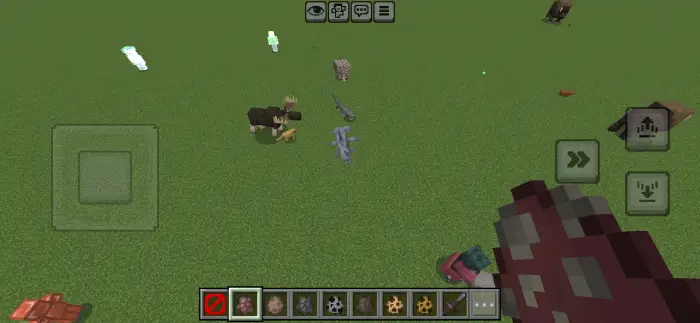 Various custom mobs on grassy terrain.