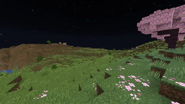 Bright night landscape with cherry blossom tree