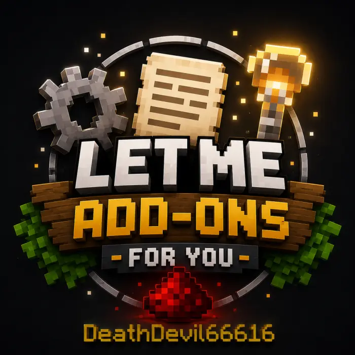 Voxel-style add-ons logo with gear, torch.