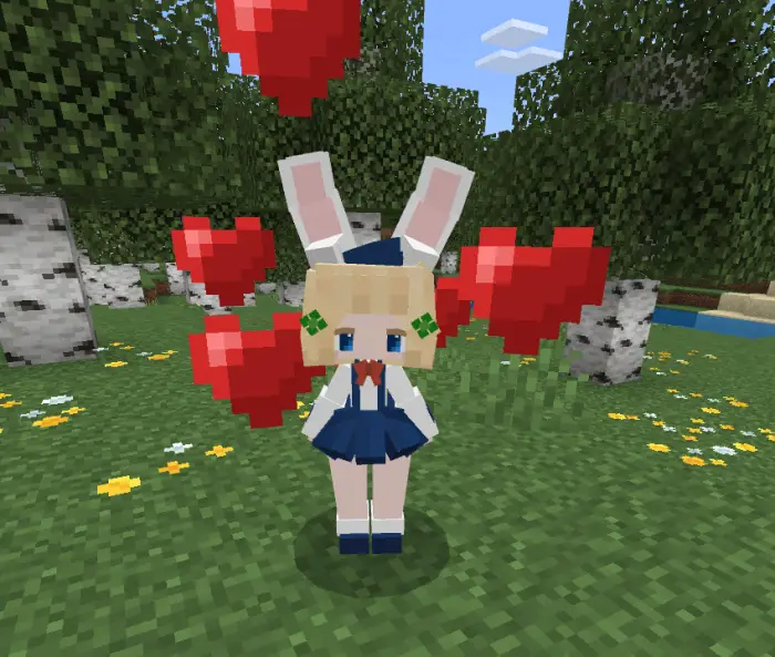 Cute companion with bunny ears and hearts.