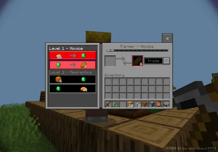 Modern brutalist trade menu interface