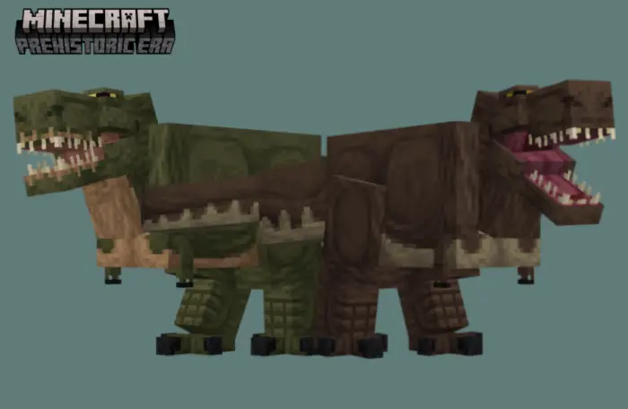 Two blocky dinosaurs with open mouths