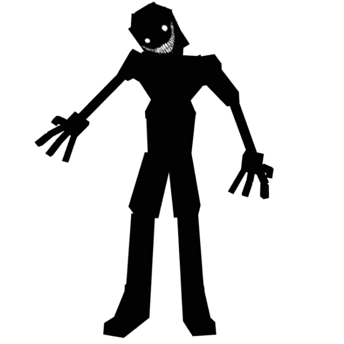 Shadowy figure with glowing eyes and smile.