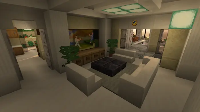 Modern villa living room with sofas and TV