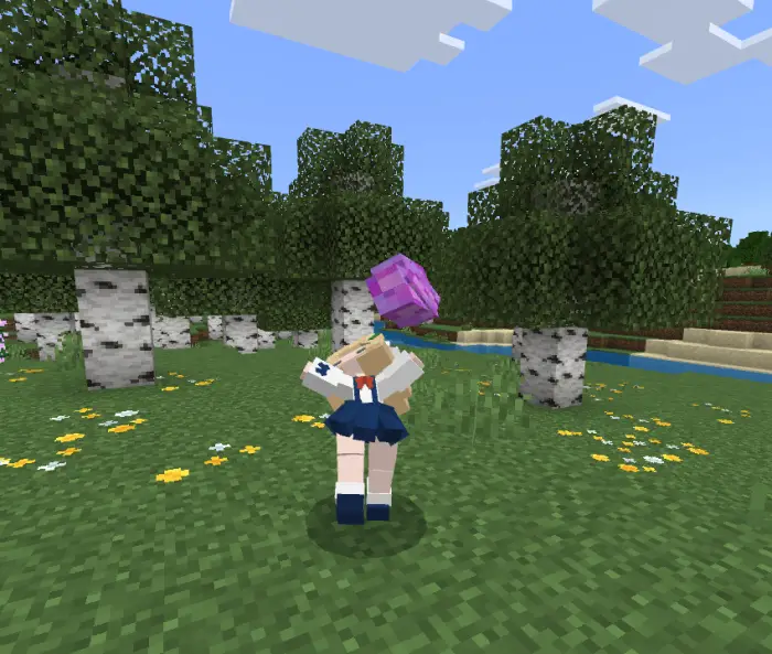 Anime-style companion character in forest.
