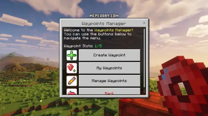 Waypoint manager menu with scenic landscape