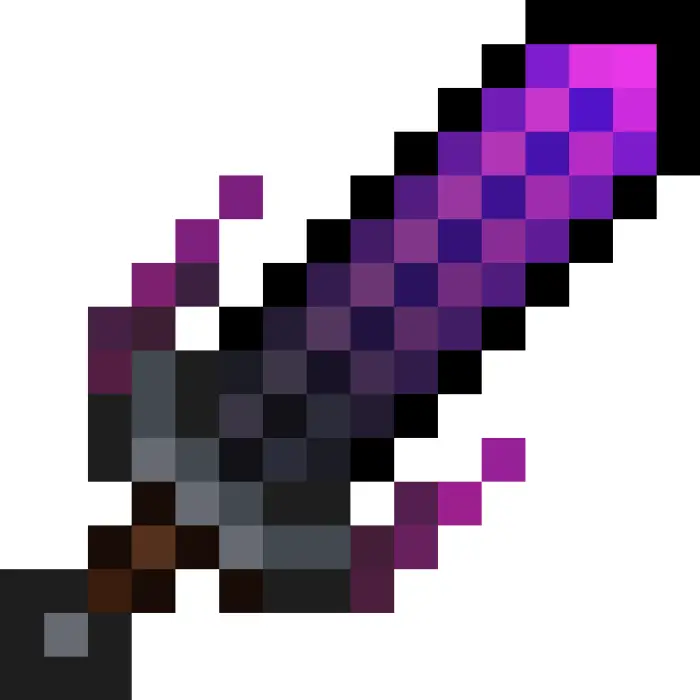 Pixelated purple-bladed sword icon.
