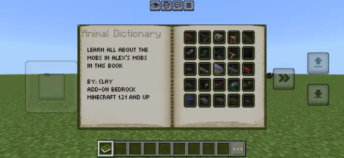 Open book showing mob information and icons