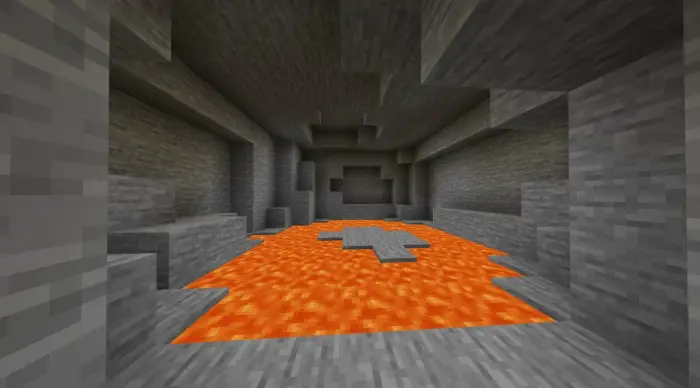 Stone cave with lava floor and stepping stones