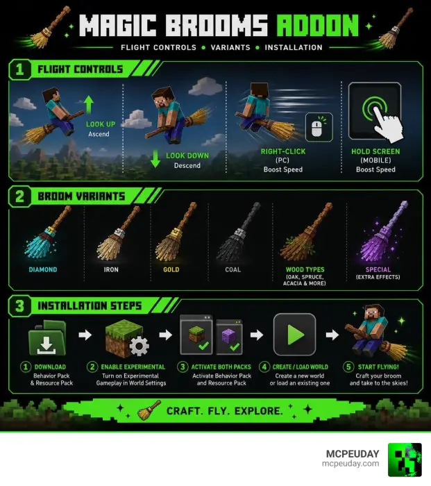 ALT text Magic brooms mod controls, variants, steps