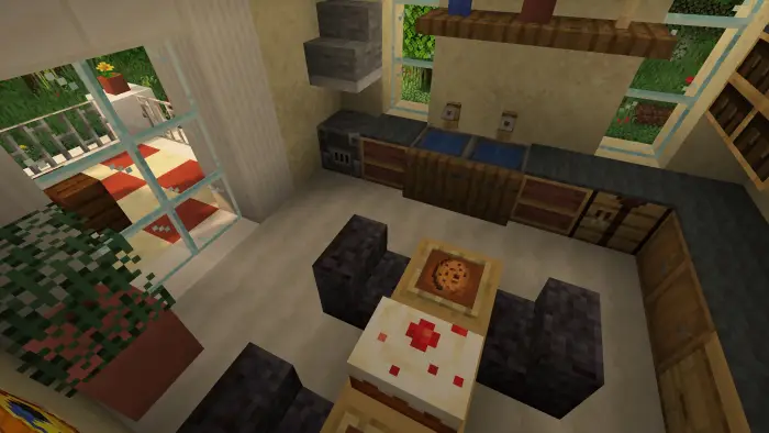Cozy villa kitchen with cake and cookie table