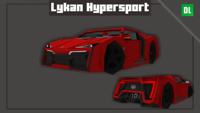 Red Lykan Hypersport car mod in two views