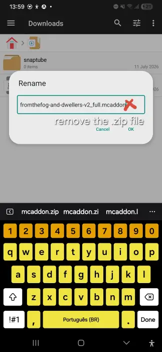 Rename addon file in downloads folder.