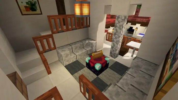 Cozy villa interior with stairs and d&eacute;cor