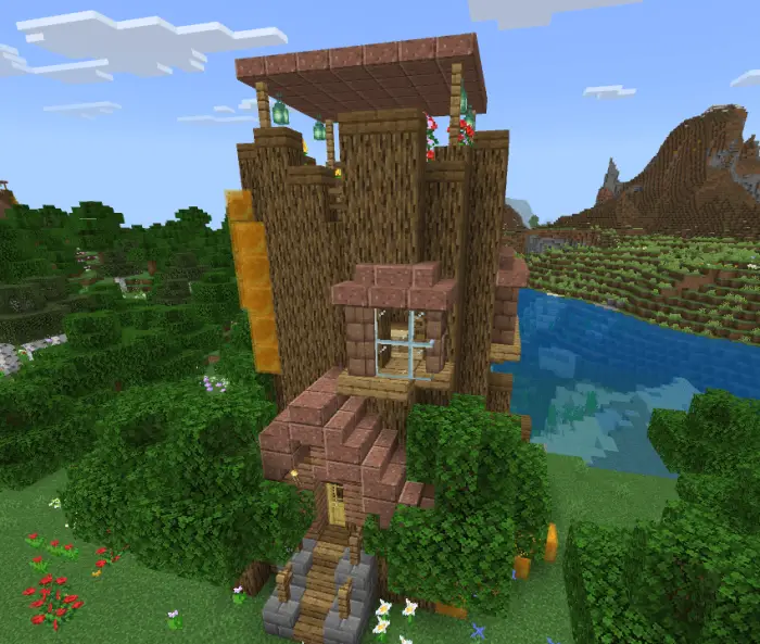 Wooden companion house by a river
