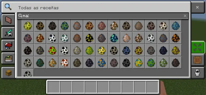 Many colorful spawn eggs in item menu.