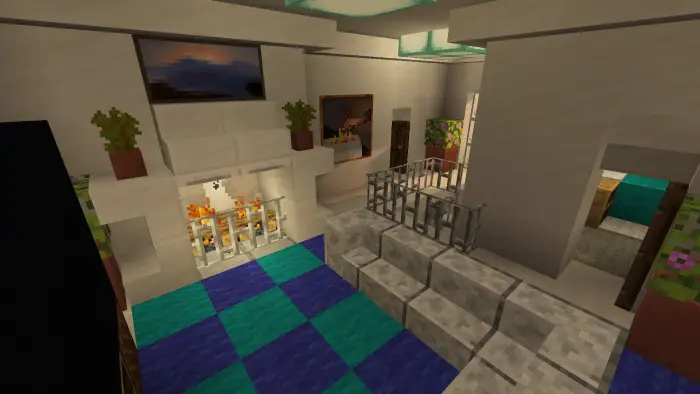 Modern villa living room with fireplace