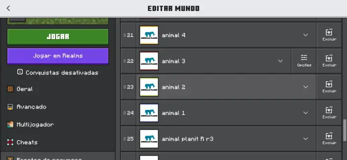 ALT Lista de mundos com addon de animais