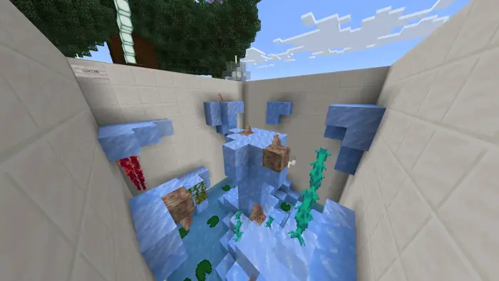 Ice block parkour course with wall jumps