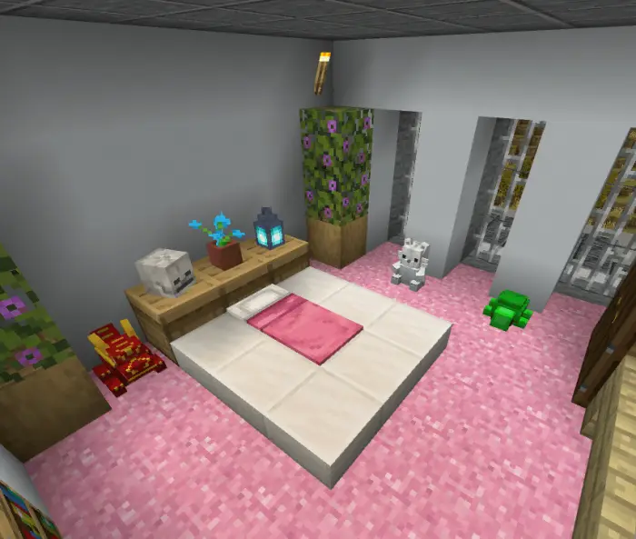 Cozy bedroom with cute animal companions.