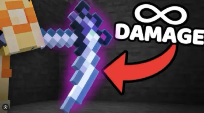 Pixel scythe texture with infinity damage sign