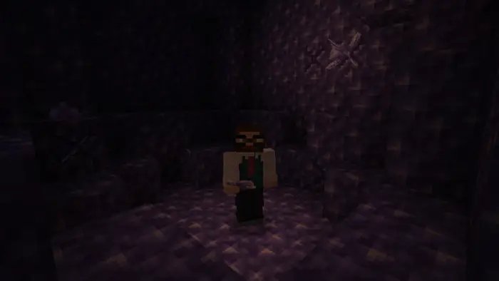 Player holding torch in dimly lit cave