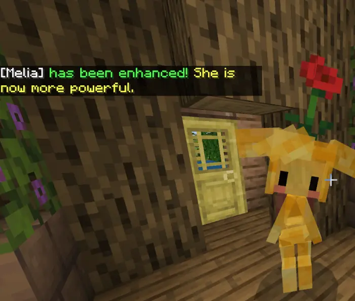 Yellow companion with flower, upgrade message.