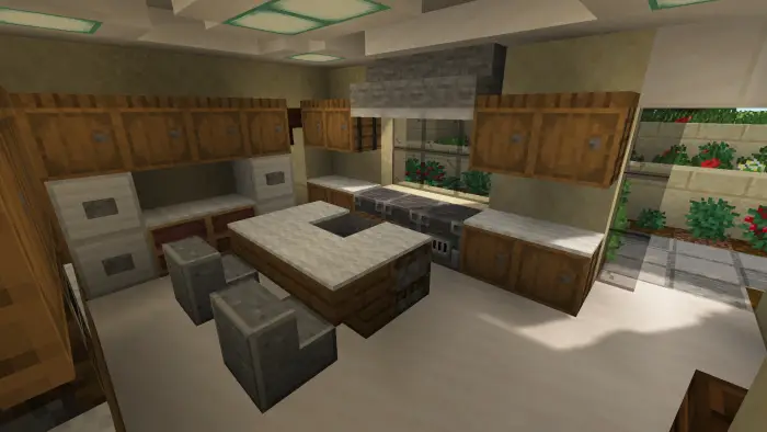 Modern villa kitchen with island and cabinets