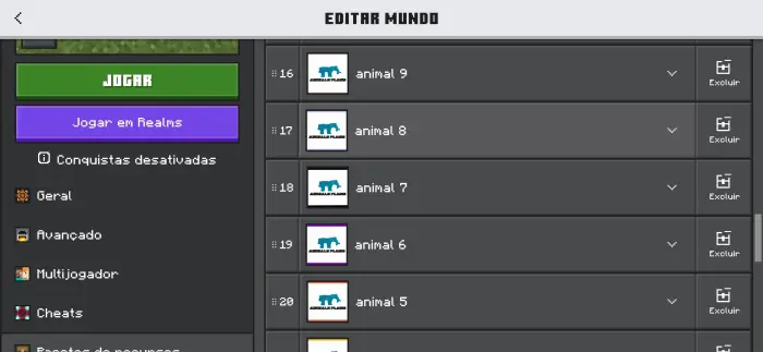 Game world list with animal-themed icons