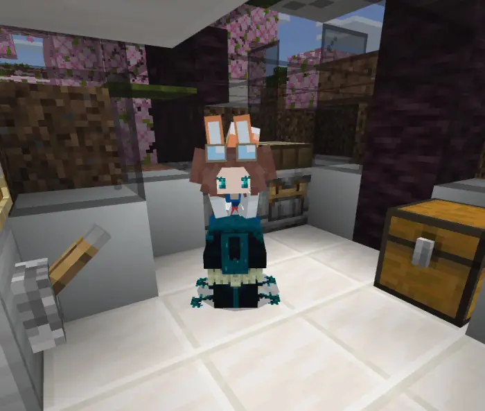 Cute companion character in a modern room.