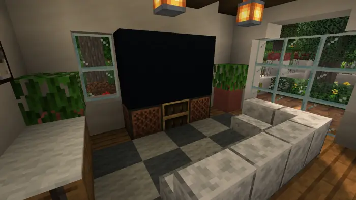 Modern villa living room with TV and sofa