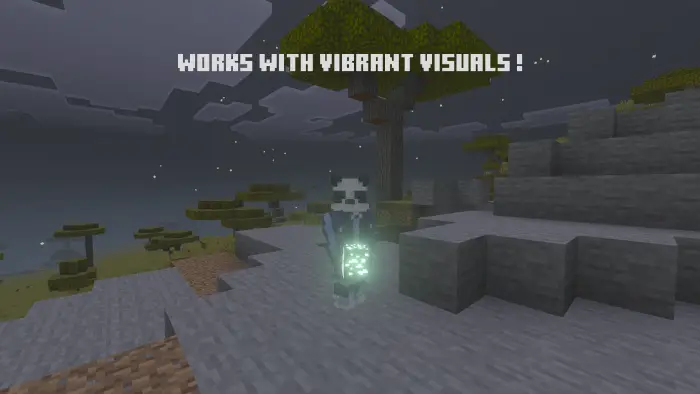 Panda character holding glowing ore at night