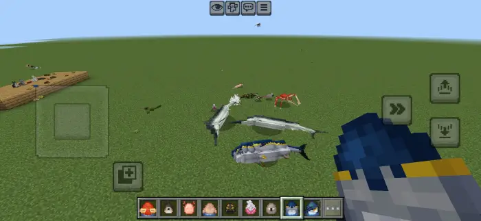Various aquatic and land creatures on grass