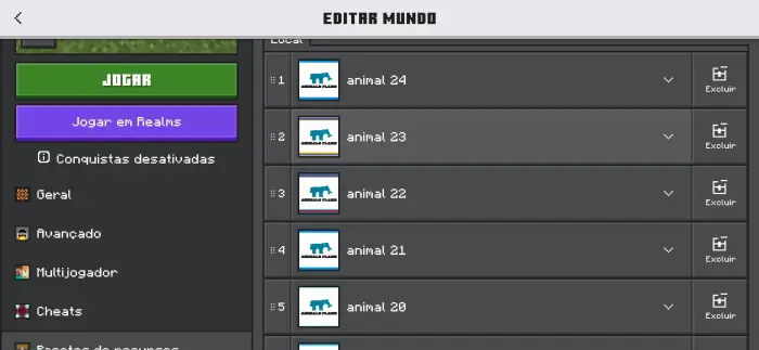 ALT Lista de mundos com animais adicionados