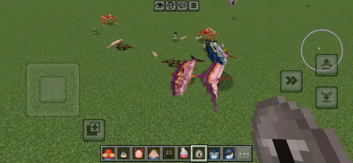 Colorful fantasy creatures on grassy terrain