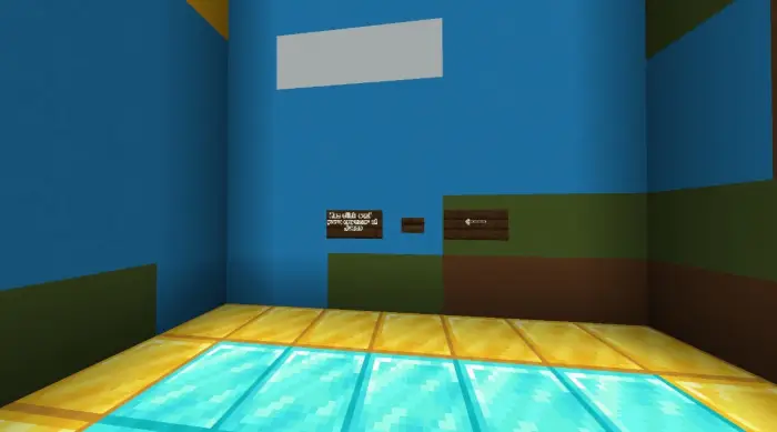 Colorful room with challenge signs and buttons.