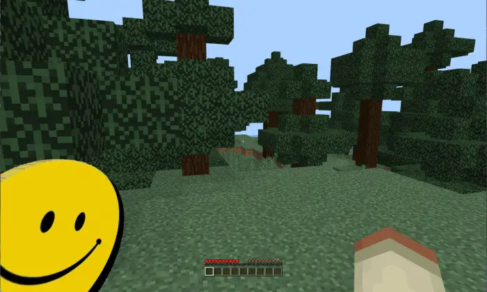Yellow smiley totem icon in forest scene