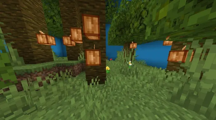 Blocky forest with lantern-lit trees