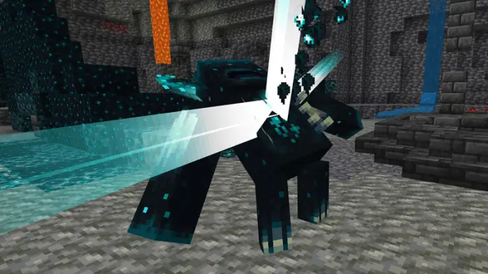 Dark creature hit by bright slash effect.