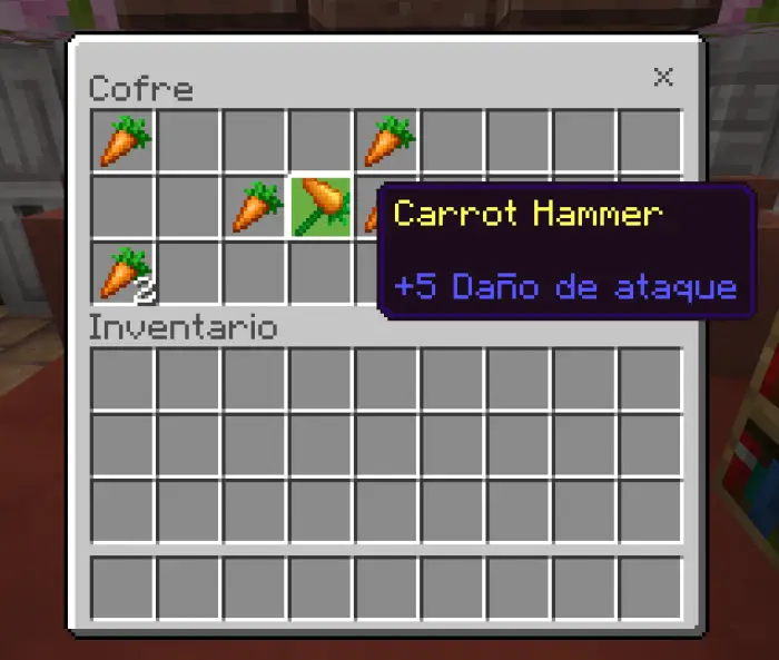 Carrot Hammer item with attack bonus shown.