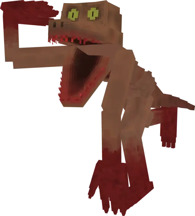 Pixelated monster with wide mouth and claws
