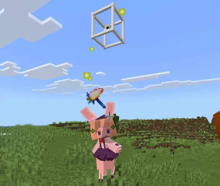 Cute pig companion with floating cube above.