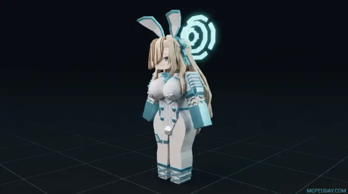 Blocky neon character with bunny ears