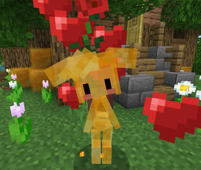Cute yellow companion with pixel hearts