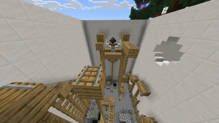 Wooden parkour platforms in a walled arena