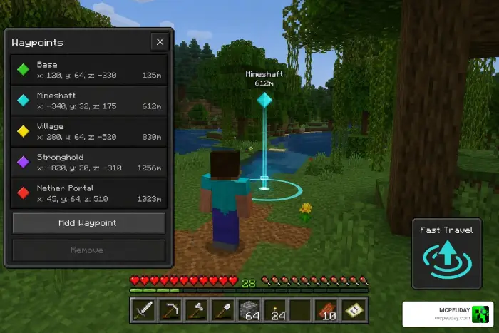 Waypoint menu and fast travel in-game